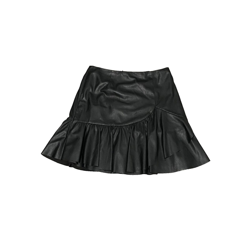 Rebecca Taylor Womens Faux Leather Skater Skirt,Black 6